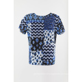 printed chiffon base on knitting short sleeve T